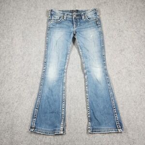 Silver Jeans Jeans Womens 27x31 Blue Twisted Bootcut Distressed Embroidered